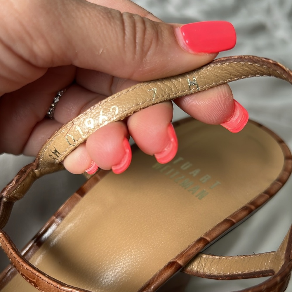 Stuart Weitzman Tan Croc-Pattern Wedges - Picture 13 of 13